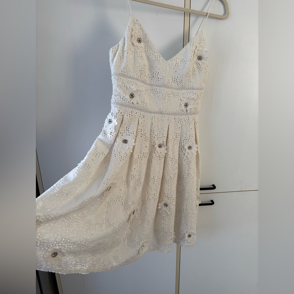Michael Kors White Eyelet Mini Dress Bridal Cottagecore Romantic Wedding Guest 0 - Picture 4 of 15